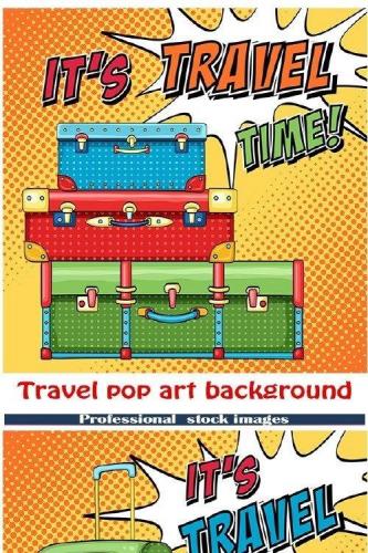 Travel pop art background with stack of colorful suitcases