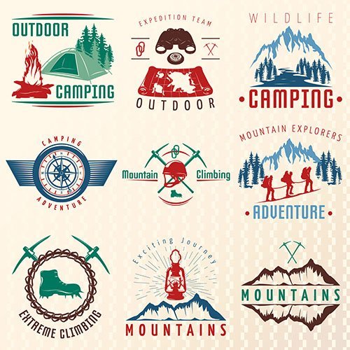 Mountain expeditions colorful emblems