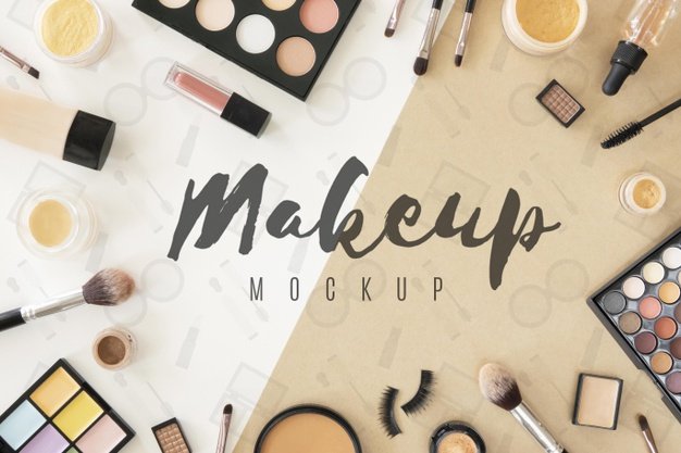Top view beauty products arrangement