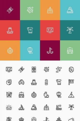Travel and Tourist Stroke Icon Set