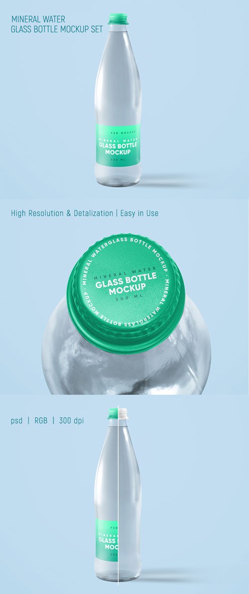 Glass Bottle of Mineral Water PSD Mockup