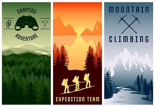 Mountain expeditions vertical banners set