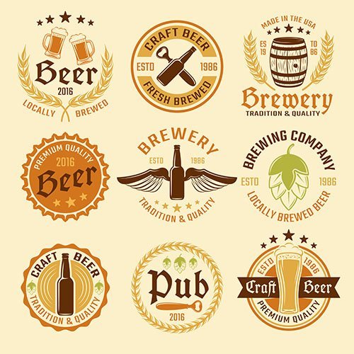 Colored beer emblem set