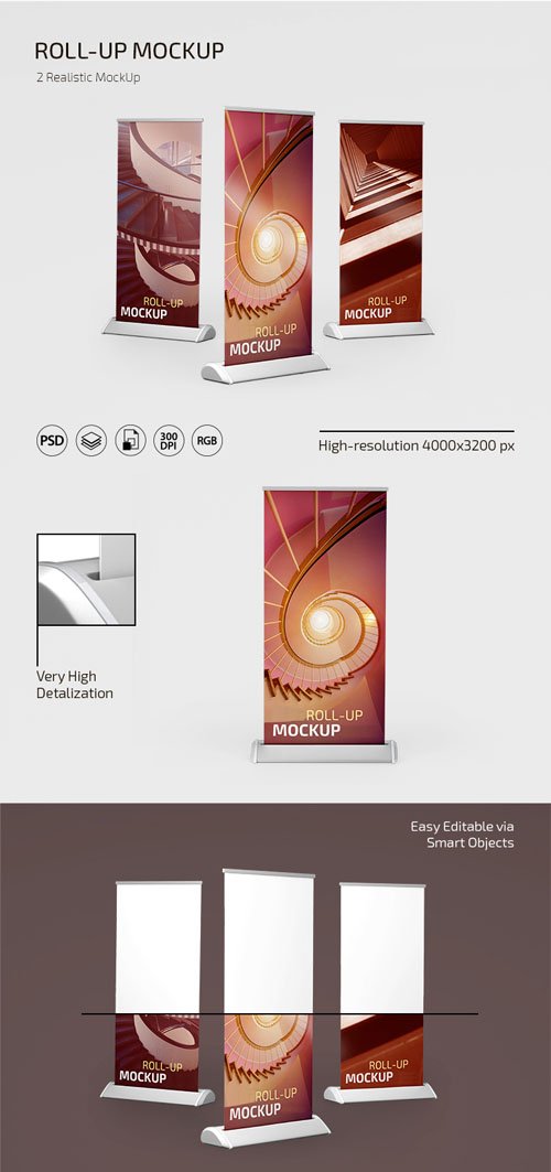 Realistic Roll-up PSD Mockup Template
