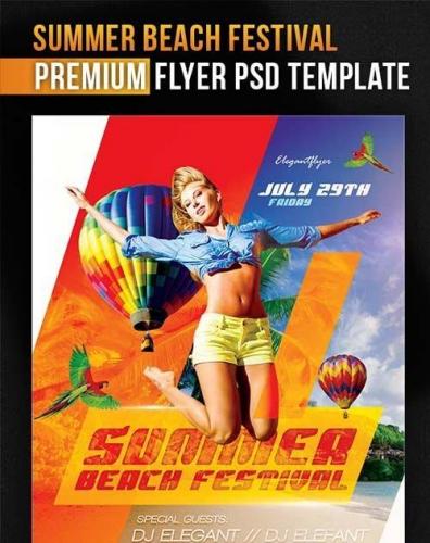 Summer Beach Festival Flyer PSD Template + Facebook Cover