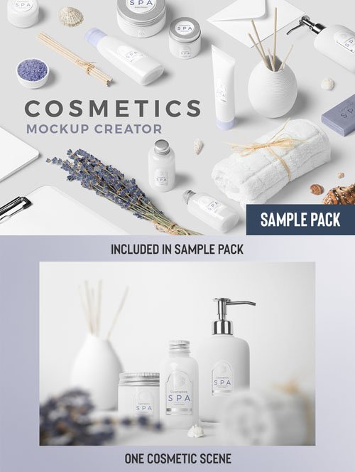 Cosmetic Scene PSD Template - Dispenser, Bottle & Jar Mockups