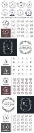 Decorative luxury monogram alphabet with floral frames
