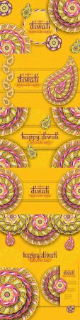 Happy Diwali festival lights yellow template with floral pattern