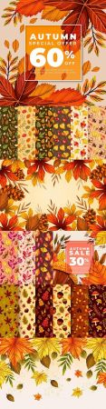 Autumn leaves seamless background and sale banner