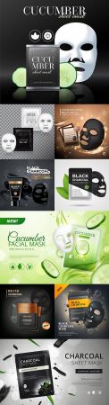Realistic design template for cucumber and coal mask sheet