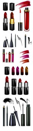 Lipstick and mascara cosmetics make up realistic 3d illustrations