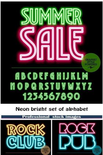 Neon bright set of alphabet letters