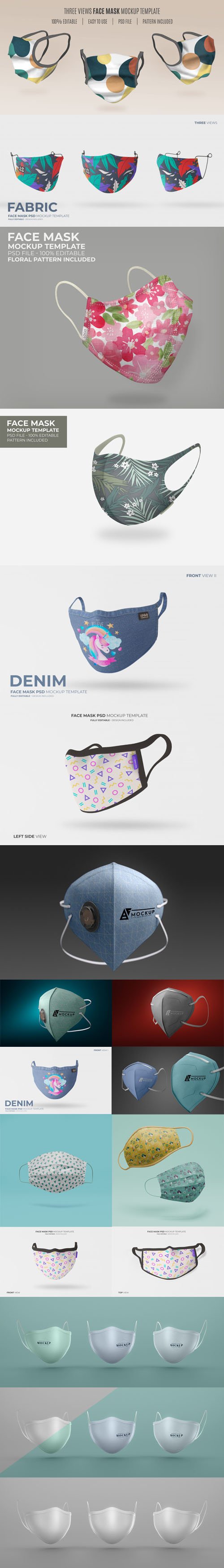 3D Face Mask PSD Mockups Collection