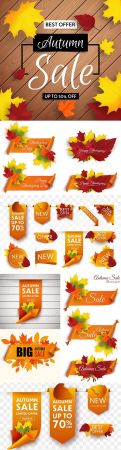 Autumn sale banner with shopping leaves or promotional poster