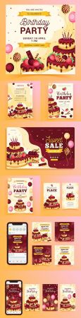 Birthday invitations with cake template posts on Instagram