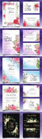 Beautiful watercolor floral template wedding invitation