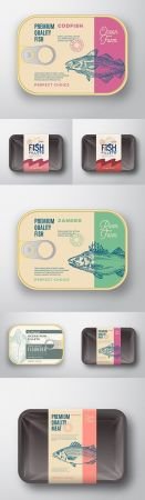 Package and container for fish with lid for label design