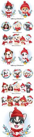 Cute puppy Christmas with watercolor illustration