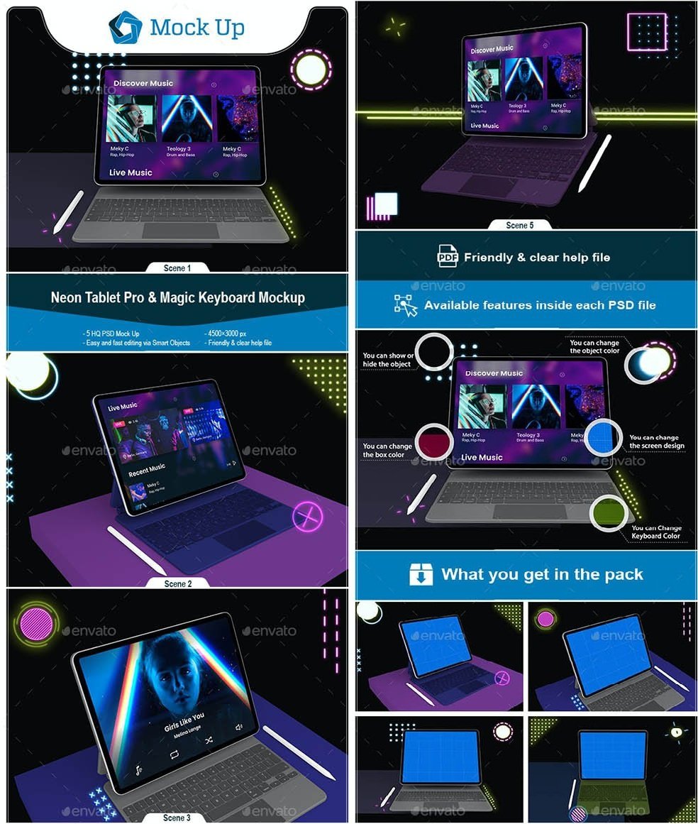 Download Download GraphicRiver - Neon iPad Pro & Magic Keyboard ...