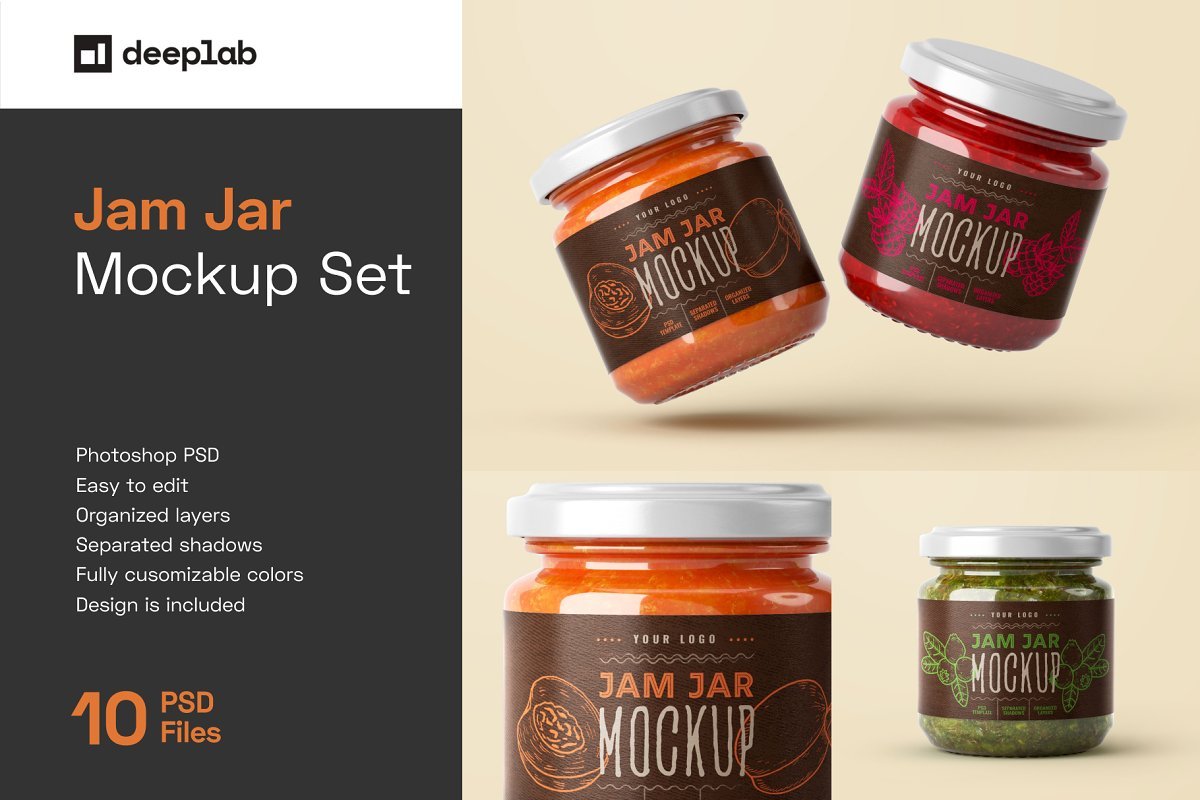 Download Download CreativeMarket - Jam Jar Mockup Set Label Design ...