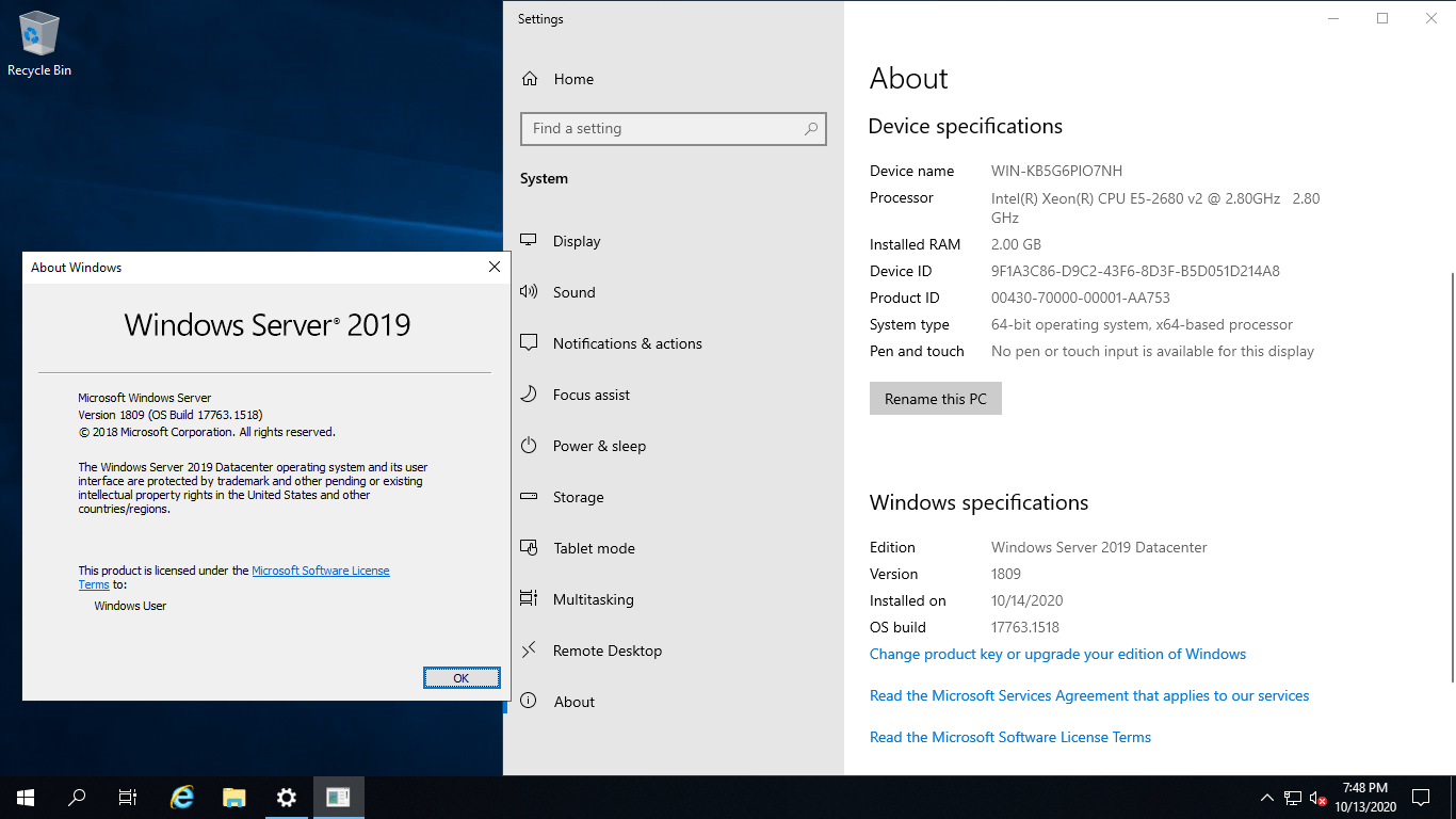 Desktop windows server 2019