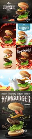 Advertizing of hot and cold hamburgers design in 3d illustration