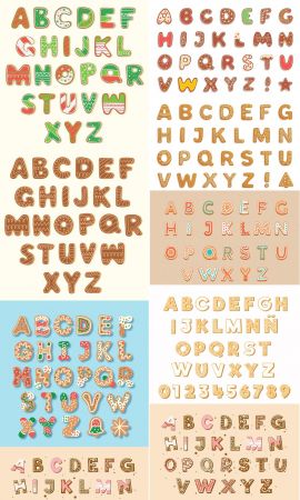 Gingerbread christmas alphabetical vector letters