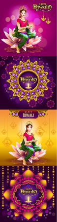 Diwali greetings with lotus ornamental