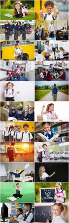 Child children in school uniforms study library class lesson