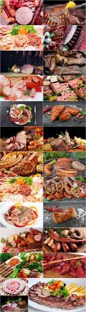 Various types of meat delicacy sliced smoked sausage barbecue meats