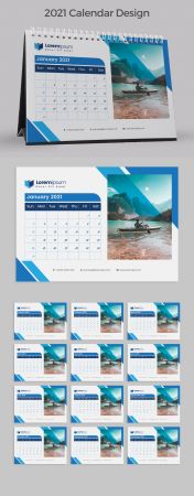 New Year Desk Calendar 2021 with Blue Accents 383387931