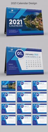 2021 Blue Desk Calendar for Tea Table 383387614