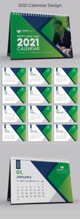 Green Abstract Desk Calendar 2021 383388011