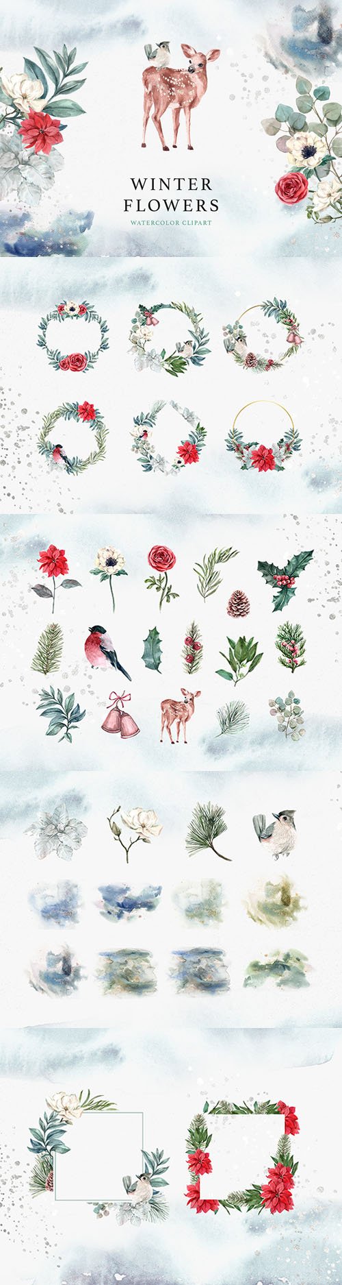 Winter Flowers Watercolor PNG Clipart