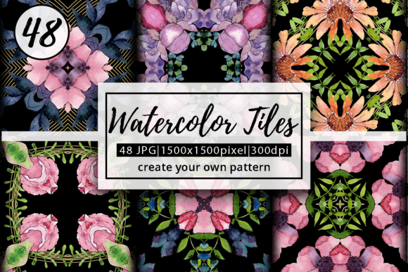 Watercolor Floral Tiles Digital Paper 6559477