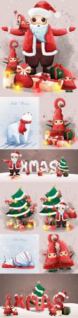 Santa Claus and cute elf Christmas Eve gift