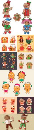 Painted gingerbread man and lodge collection Christmas illustrations