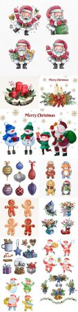 Watercolor Christmas characters and elements collection illustrations