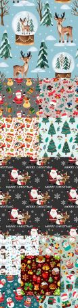 Christmas cartoon seamless patterns with Santa Claus and snowman