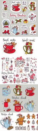 Holiday label set with Christmas and New Year elements