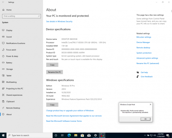 Windows 10 Pro/Enterprise 20H2 10.0.19042.662 3in1 (x64) Preactivated November 2020
