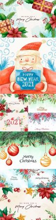 Merry Christmas watercolor New Year background