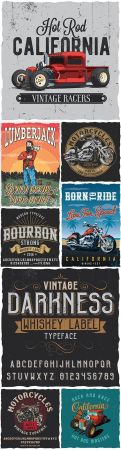 Vintage poster with details and accessories of motorcycles for T shirts