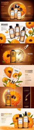 Design cosmetic advertising 3d illustrations with calendula colors