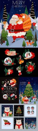 Merry Christmas themed painted illustrations