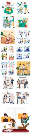 Business people in different settings concept illustration