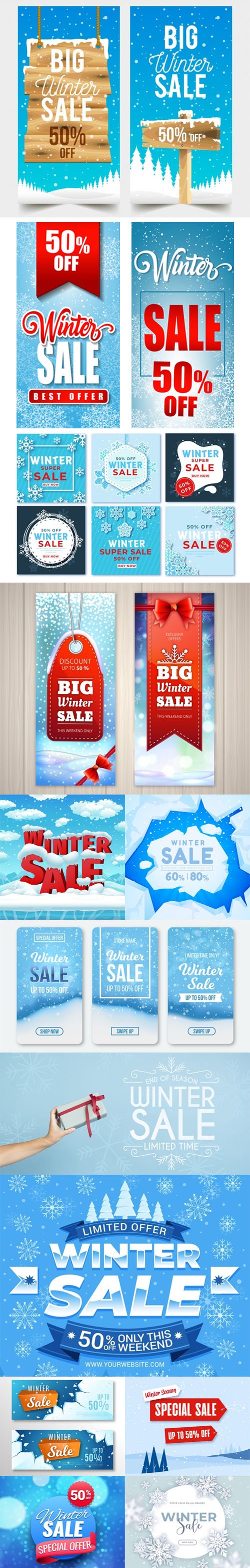 14 Winter Sales Banners & Backgrounds Collection in Vector
