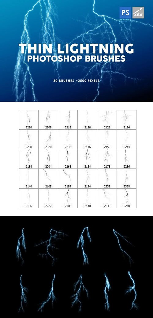 30 Thin Lightning Photoshop Brushes