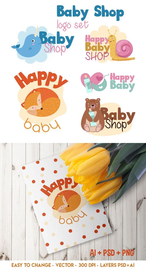 5 Baby Shop Vector Logos + PSD