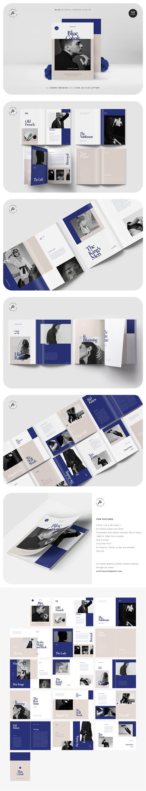 Blue Editorial Fashion Catalog Indesign INDD Templates [A4/US Letter]